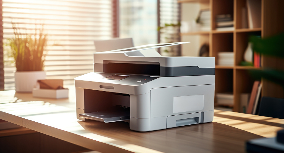 Various gadgets including laptop, phone, printer, and smart home device